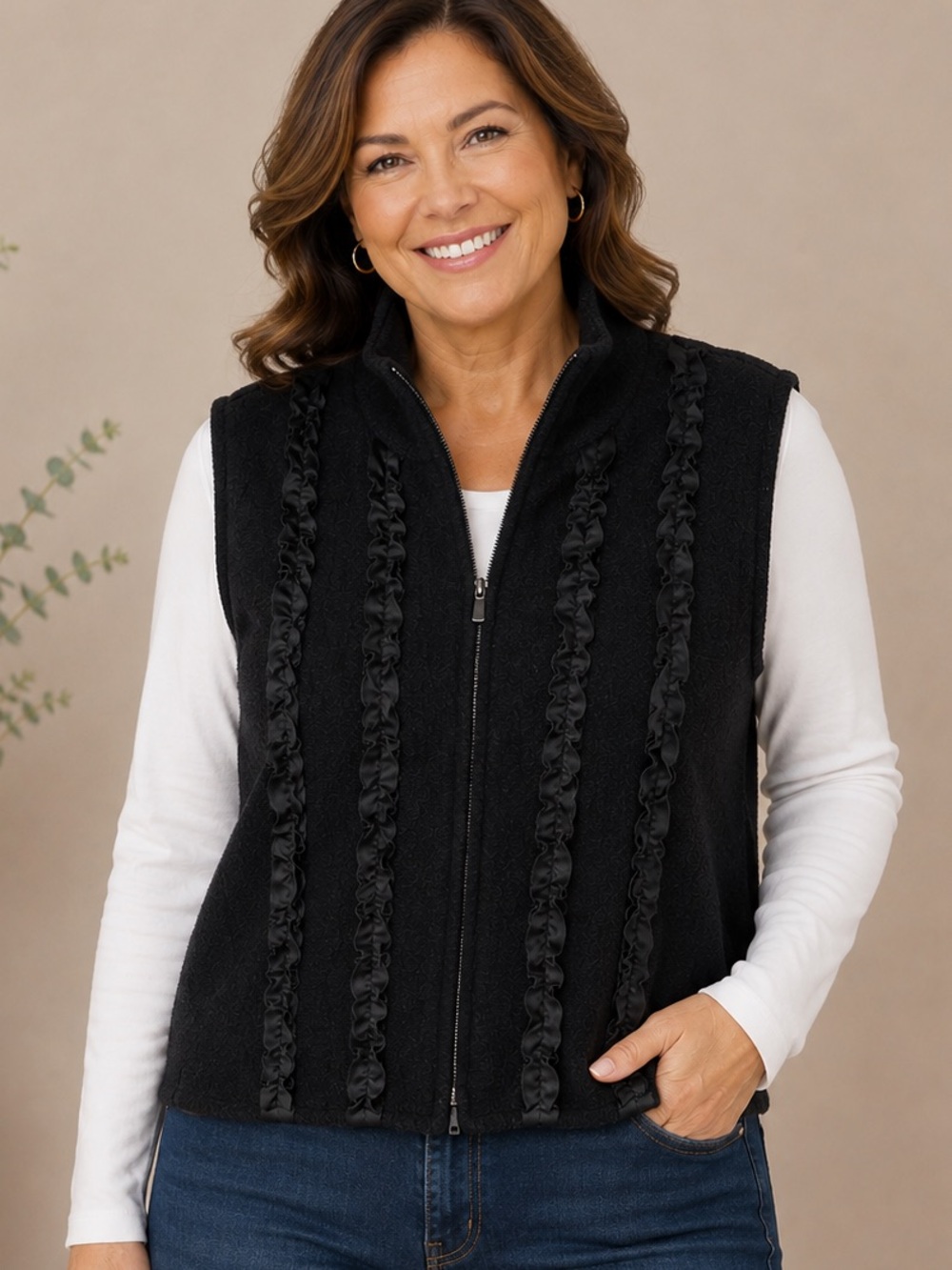 Coldwater‎ Creek 100% wool Black Textured vest L